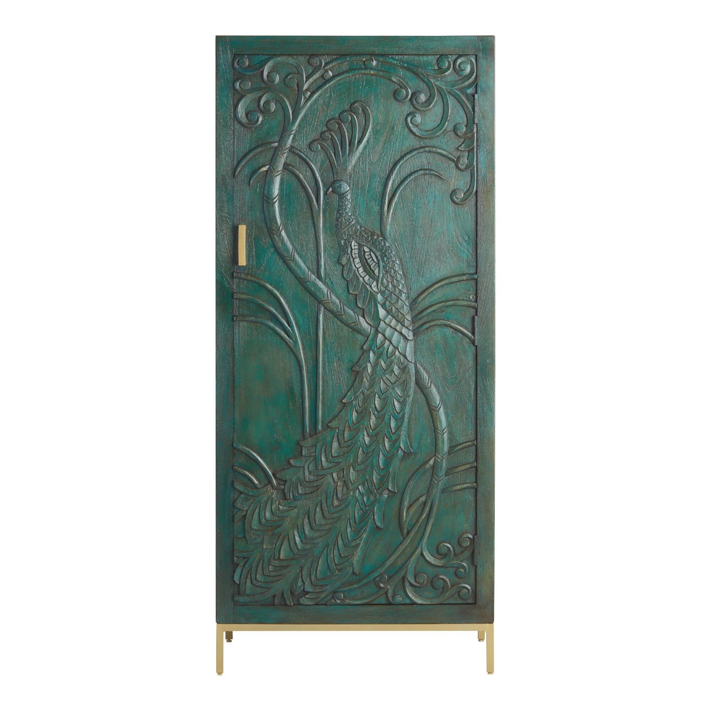 Peacock Carved Teal Cabinet